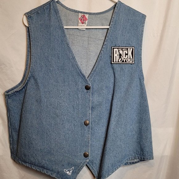 Queen Vintage Denim Upcycle Vest Adult Size Large Button Front - Picture 3 of 6